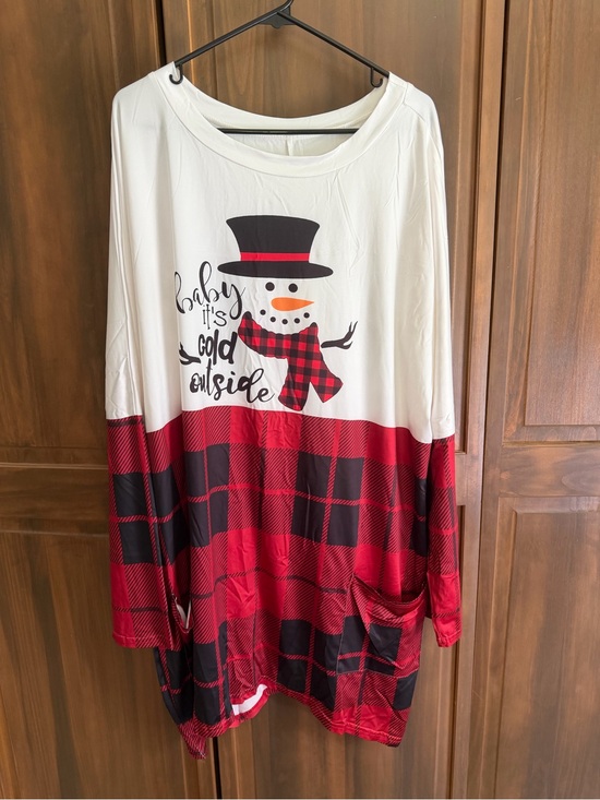 None Dresses & Skirts - White and Red Snowman Plaid Long Sleeve dress